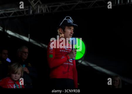 Geraint Thomas von G`B und Team INEOS Grenadiers bei seinem Abschied als Profi-Radfahrer nach der 21. Tour of Britain, Cardiff Castle Stockfoto